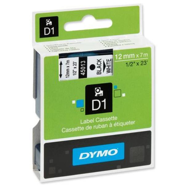 Cinta de etiquetas Dymo 12mmx7mt D1 Negro sobre blanco 45013 