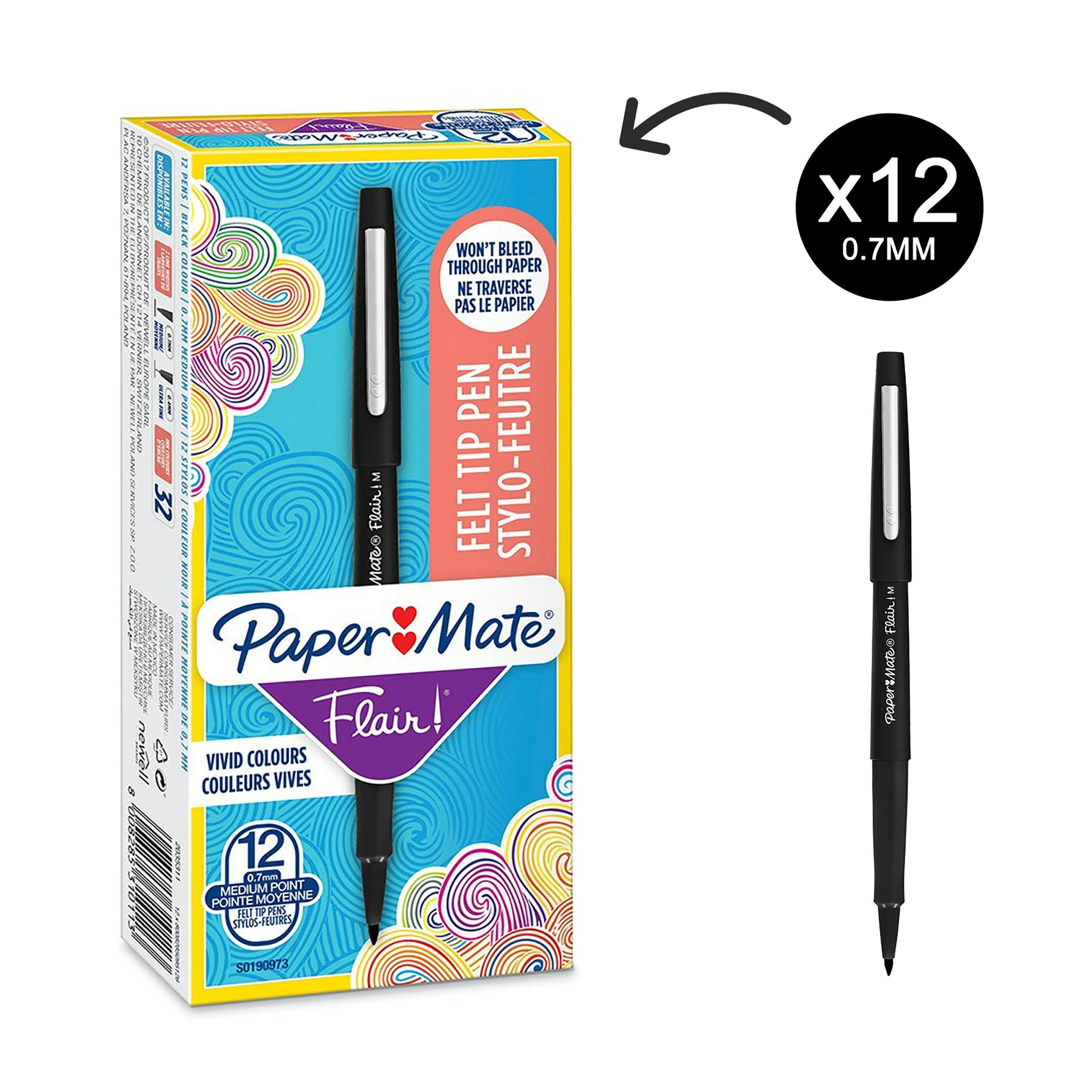 Paper Mate Nylon Flair 12 pz penna Nero Punta in Feltro M Tratto 0,7 mm