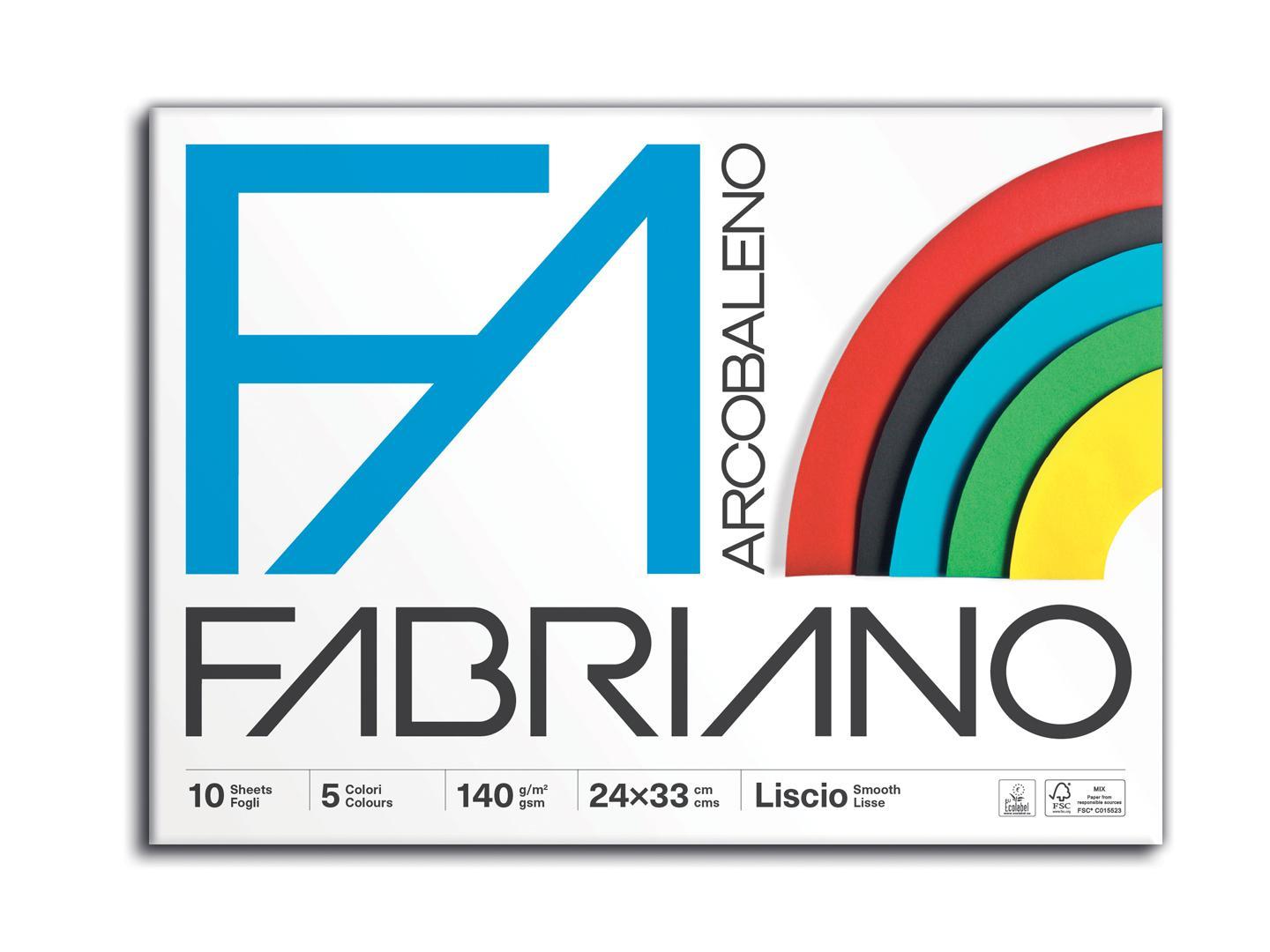 fabriano fabriano 10pz album arcobaleno dimensioni 24x33 cm carta da 140 gr/mq da 10 fogli in 5 colori liscio - foto 1