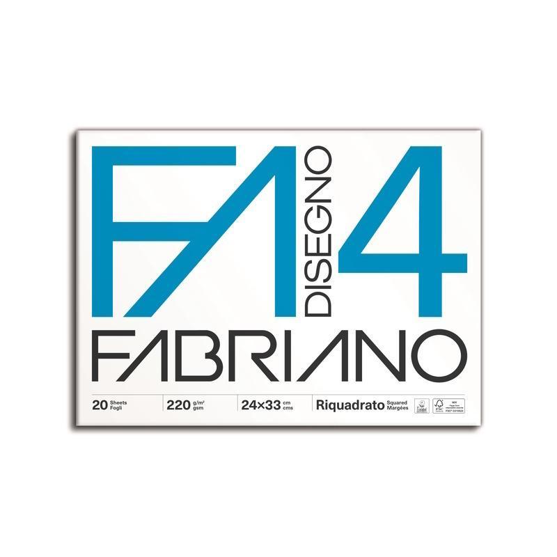 fabriano fabriano disegno 10pz blocco f4 dimensioni 24x33 cm 20 fogli da 220 gr/mq colore bianco riquadrato - foto 1