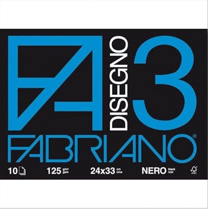 fabriano fabriano disegno 3 album f3 dimensioni 24x33 cm 10 fogli da 125 gr/mq colore nero - foto 1