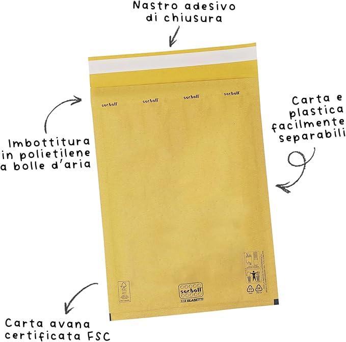 blasetti blasetti 711 b buste postali imbottite con chiusura autoadesiva dimensioni 14x27 cm (12x21 cm) in confezione da 10 pz - foto 2