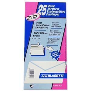 548 buste senza finestra con chiusura autoadesiva zip dimensioni 11x23 cm 90 gr/mq in confezione da 25 pz