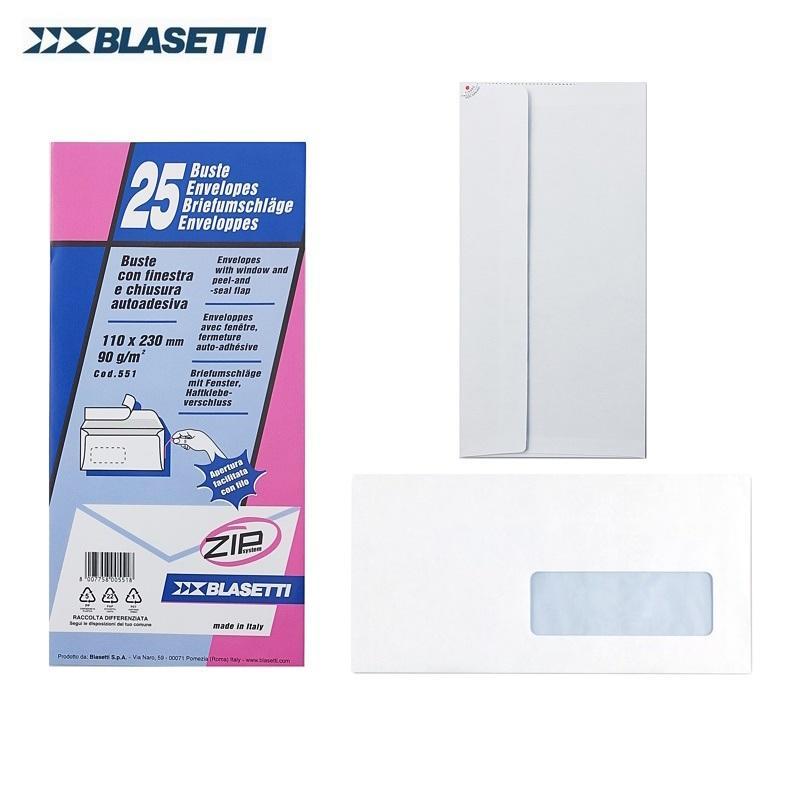 blasetti blasetti 551 buste con finestra con chiusura autoadesiva zip dimensioni 11x23 cm 90gr/mq in confezione da 25 pz - foto 2
