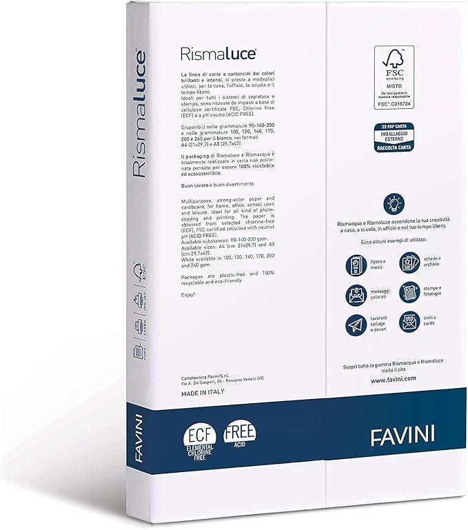 favini favini rismaluce carta bianca formato a4 21x29,7 cm in confezione da 125 fg. da 200 gr/mq - foto 2