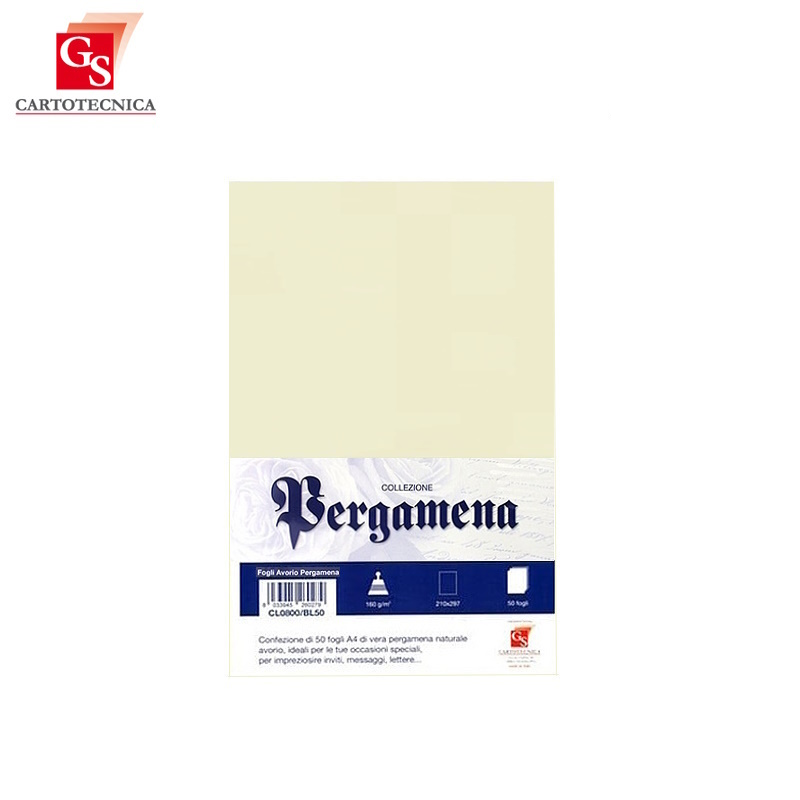 gs cartotecnica gs cartotecnica carta pergamena colore avorio formato a4 21x29,7 cm in confezione da 50 fg da 160 gr/mq - foto 1