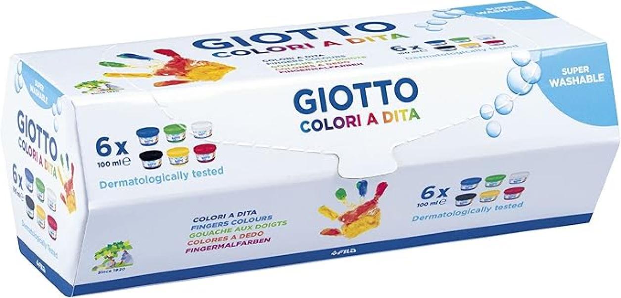 giotto giotto tempere a dita confezione da 6 colori assortiti in vasetti da 100 ml - foto 1