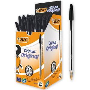 Cristal original penne a sfera con punta media da1 mm colore nero confezione da 50 pz
