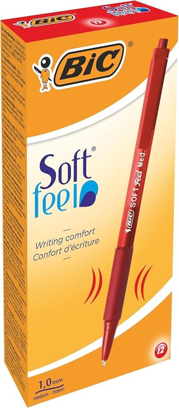 bic bic soft feel clic penna a sfera a scatto punta media da 1 mm colore rosso conf. da 12 pz. - foto 1