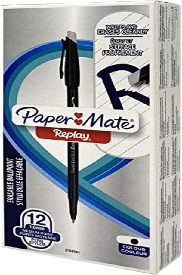 paper mate paper mate replay 12 pz penna a sfera cancellabile colore nero - foto 1 paper mate paper mate replay 12 pz penna a sfera cancellabile colore nero - foto 1