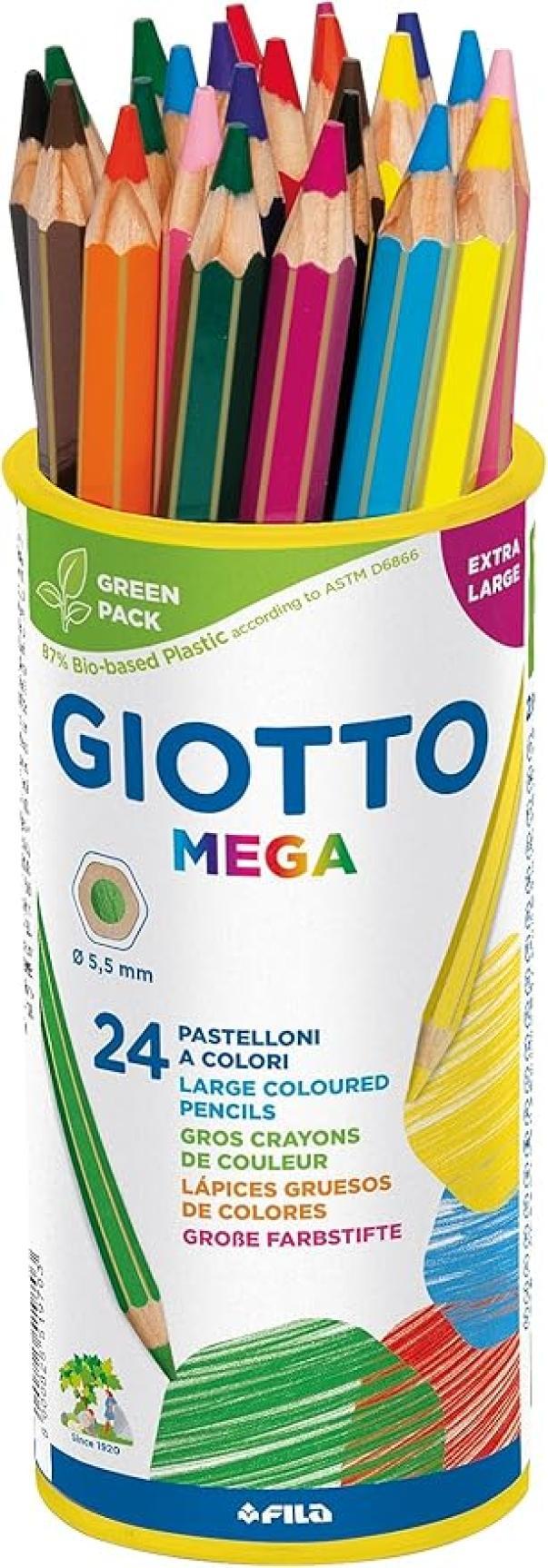 giotto giotto mega pastelli in barattolo da 24 pz. colori assortiti, diametro mina 5,5 mm - foto 1