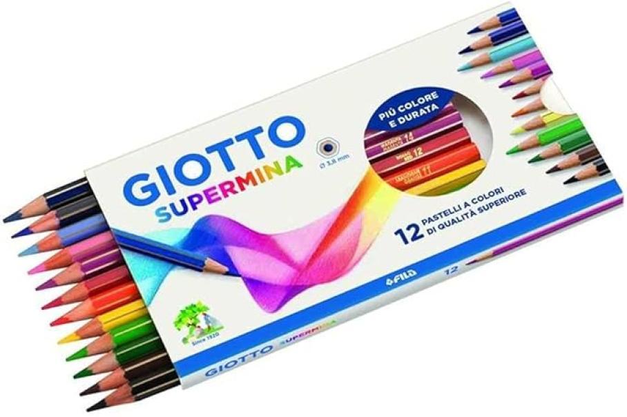 giotto giotto supermina pastelli colorati in astuccio da 12 pz. colori assortiti, diametro mina di 3,8 mm - foto 1