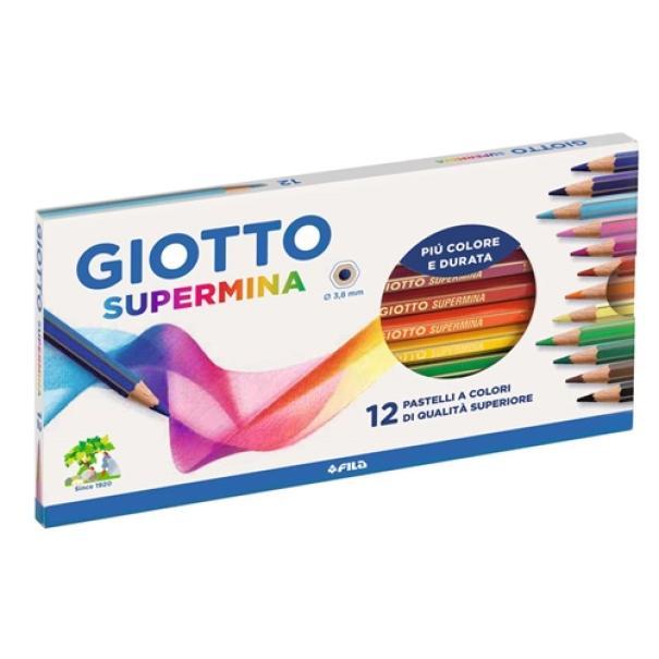 giotto giotto supermina pastelli colorati in astuccio da 12 pz. colori assortiti, diametro mina di 3,8 mm - foto 2