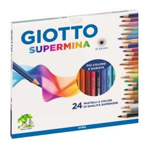 Supermina pastelli colorati in astuccio da 24 pz. colori assortiti, diametro mina di 3,8 mm