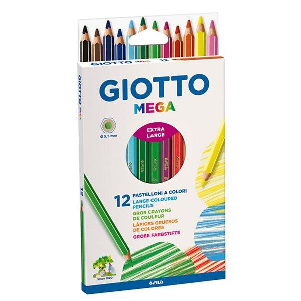 giotto giotto mega pastelli in astuccio da 12 pz. colori assortiti, diametro mina 5,5 mm - foto 1