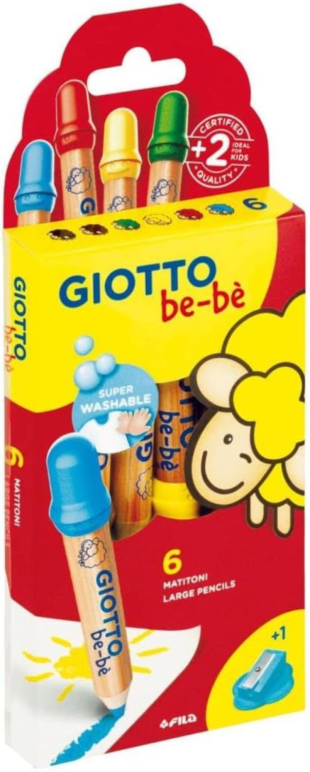 giotto giotto bebè pastelli in confezione da 6pz. colori assortiti, mina 7 mm, temperamatite incluso - foto 1