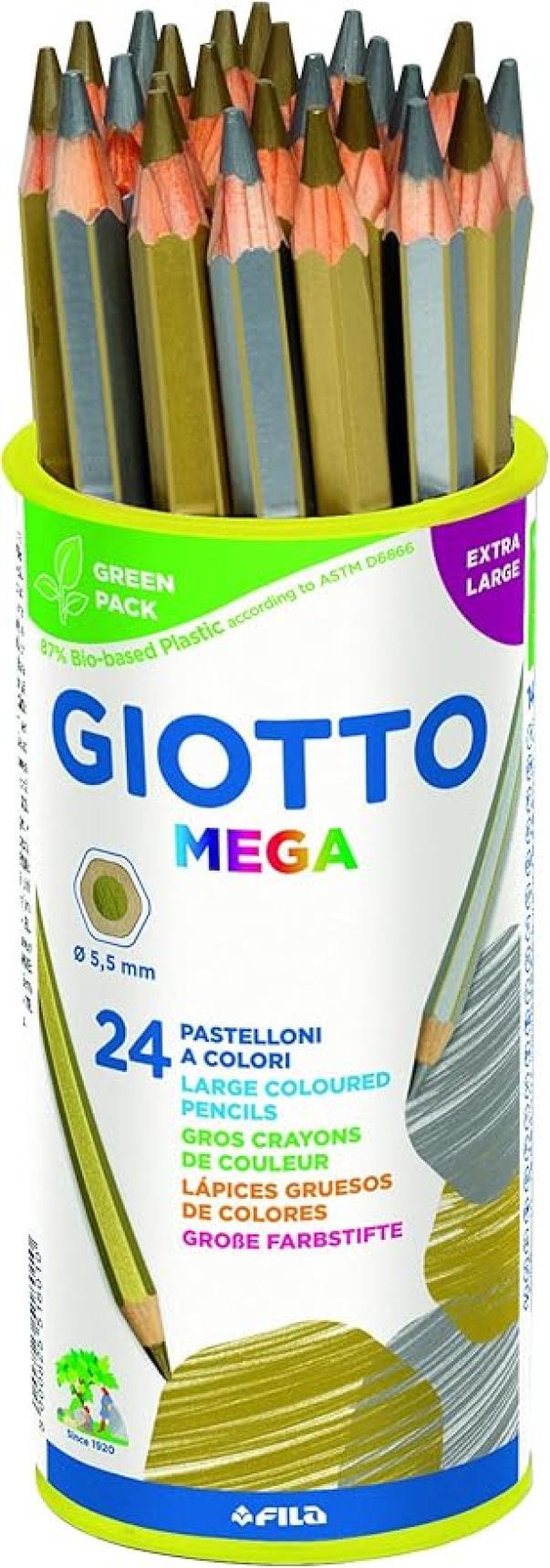 giotto giotto mega pastelli barattolo 24pz patelloni colore oro e argento - foto 1
