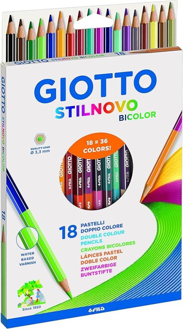 giotto giotto stilnovo bicolor pastelli bicolore a sezione esagonale e mina da 3,3 mm colori assortiti da 18 pz. - foto 1