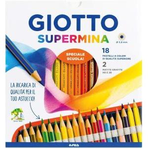 Pastelli colorati supermina astuccio da 18 pz assortiti + 2 matite lyra temagraph in grafite