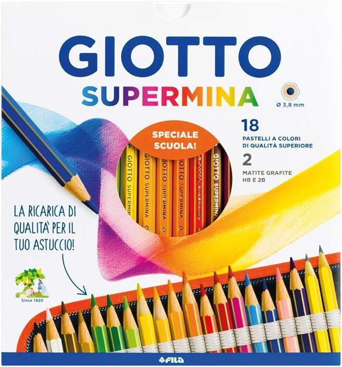 giotto giotto pastelli colorati supermina astuccio da 18 pz assortiti + 2 matite lyra temagraph in grafite - foto 1