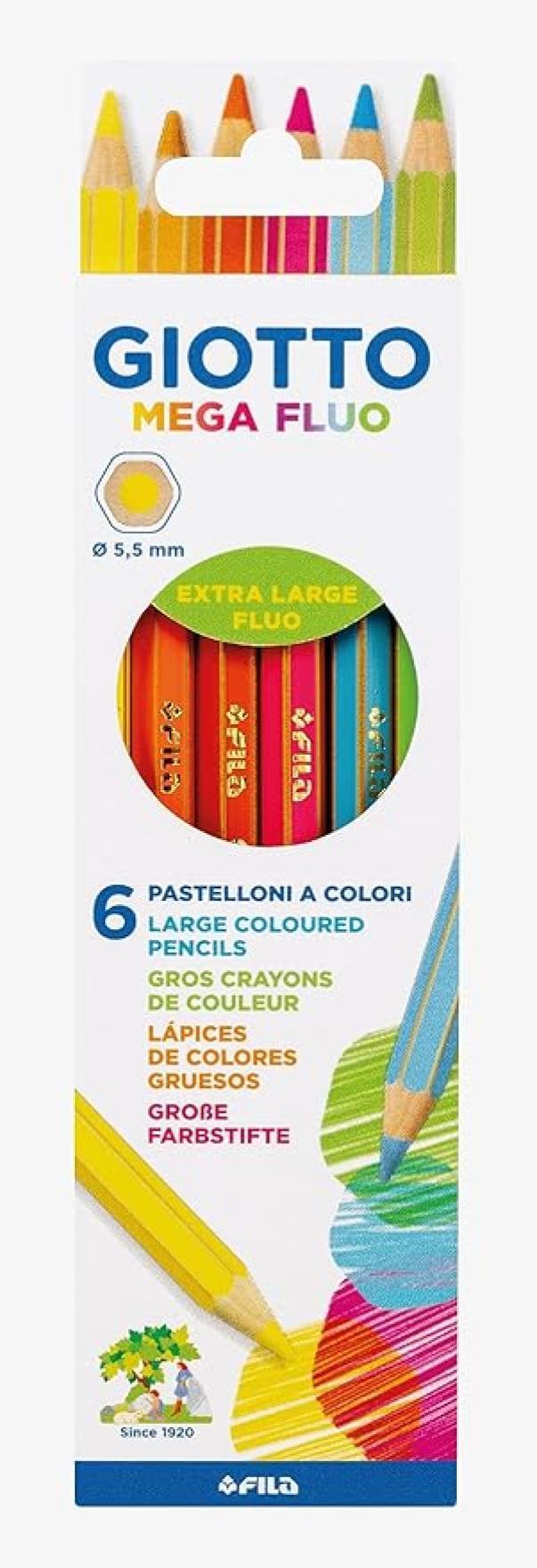 giotto giotto pastelli mega esagonali mina da 5,5 mm astuccio da 6 colori fluo assortiti - foto 1