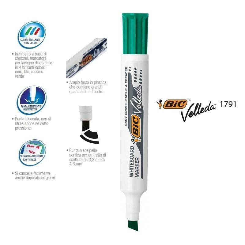 bic bic pennarello marcatore velleda 1791 punta a scalpello tratto da 3,3 a 4,6 mm colore verde - foto 3