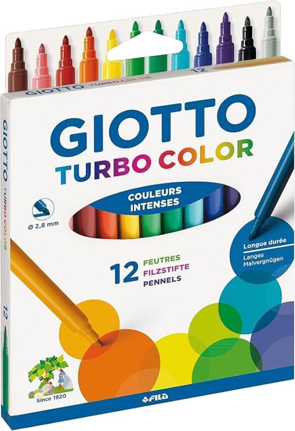 giotto giotto 10 conf. turbo color astuccio da 12 pennarelli a punta fine da 2.8 mm - foto 1