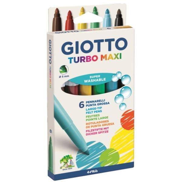 giotto giotto 10 conf. pennarelli turbo maxi punta larga da 5 mm confezione da 6 pezzi colori assortiti - foto 1