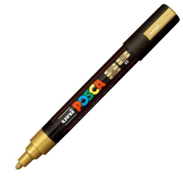 uni posca osama marcatore uni posca pc5 punta media tonda con tratto da 1,8 mm a 2,5 mm colore oro - foto 1