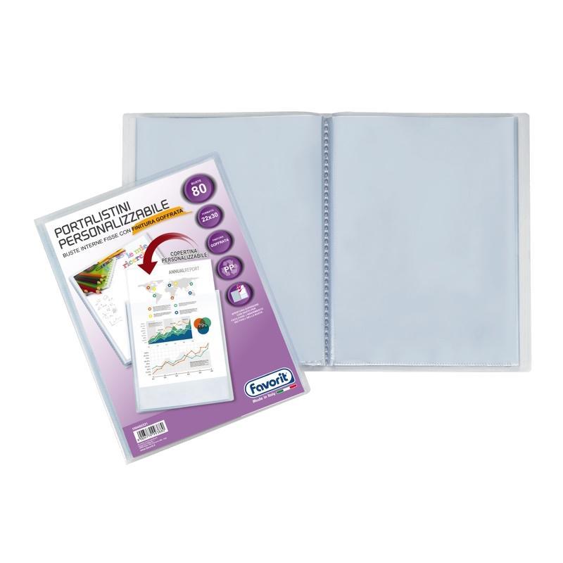 favorit favorit portalistino con buste fisse e tasca frontale personalizzabile - fogli 80 trasparenti - 22x30 cm a4 - foto 1