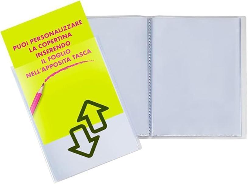 favorit favorit portalistino con buste fisse e tasca frontale personalizzabile - fogli 80 trasparenti - 22x30 cm a4 - foto 2