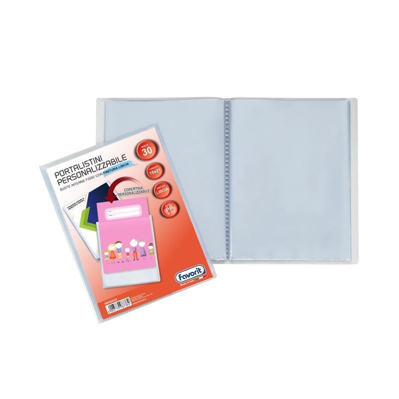 favorit favorit portalistino con buste fisse e tasca frontale personalizzabile - fogli 30 trasparenti - 15x21 cm a5 - foto 1