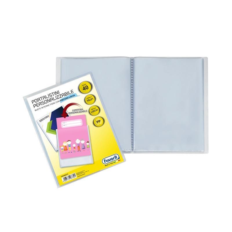 favorit favorit portalistino con buste fisse e tasca frontale personalizzabile - fogli 40 trasparenti - 15x21 cm a5 - foto 1