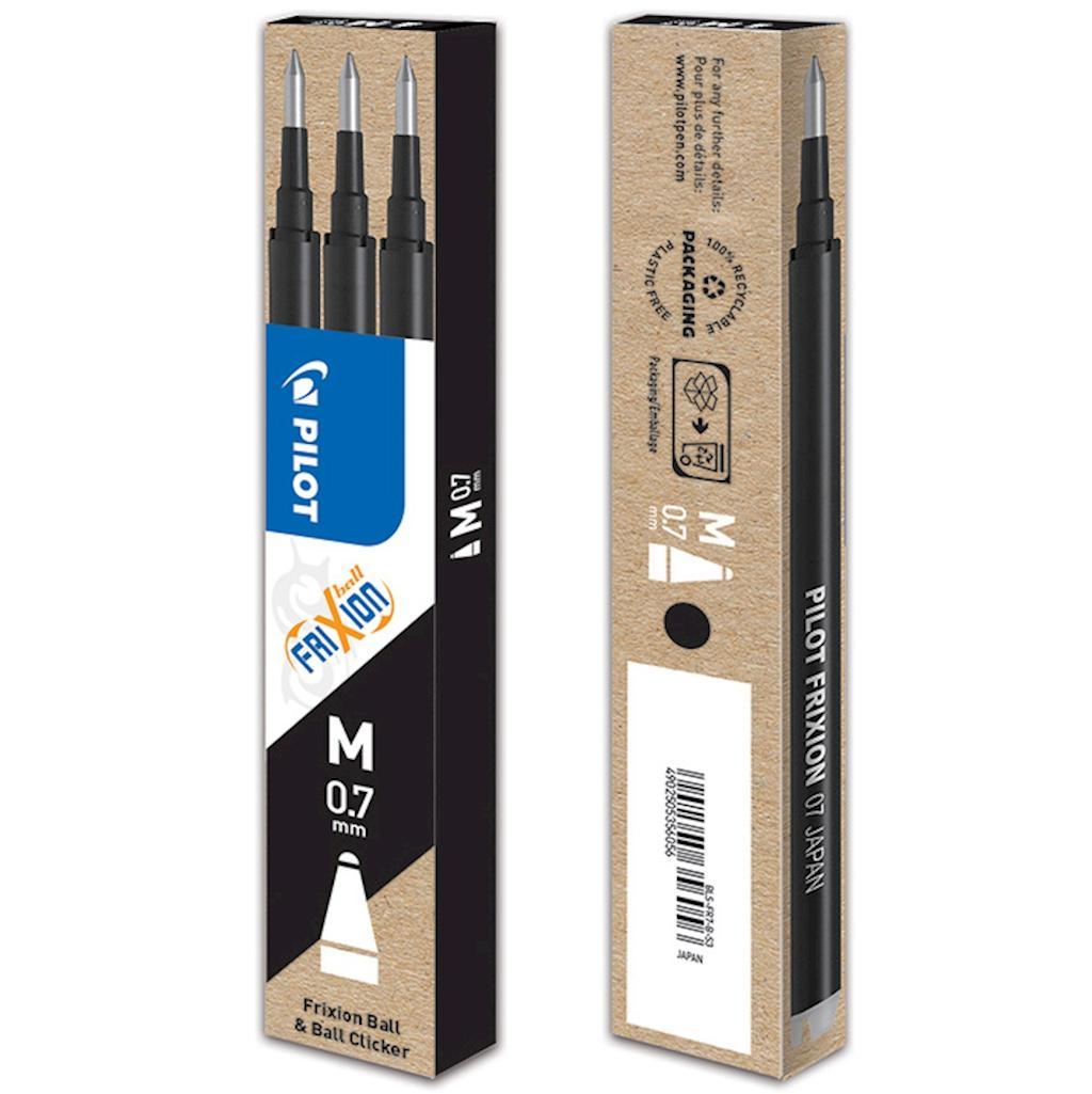 frixion pilot refill frixion nero 12 conf. da 3 ricariche per penna cancellabile frixion ball e frixion ball clicker - punta media 0,7 mm - foto 1