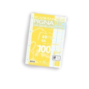 Ricambi rinforzati con banda trasparente a4 confezione da 40 fogli 100 gr./mq rigatura righe a prima e seconda elementare