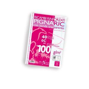 Ricambi rinforzati con banda trasparente a4 confezione da 40 fogli 100 gr./mq rigatura righe c con margine