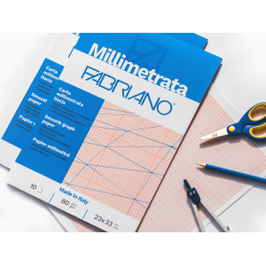 25pz blocco millimetrato 23x33 cm 10 fg. 80gr/mq