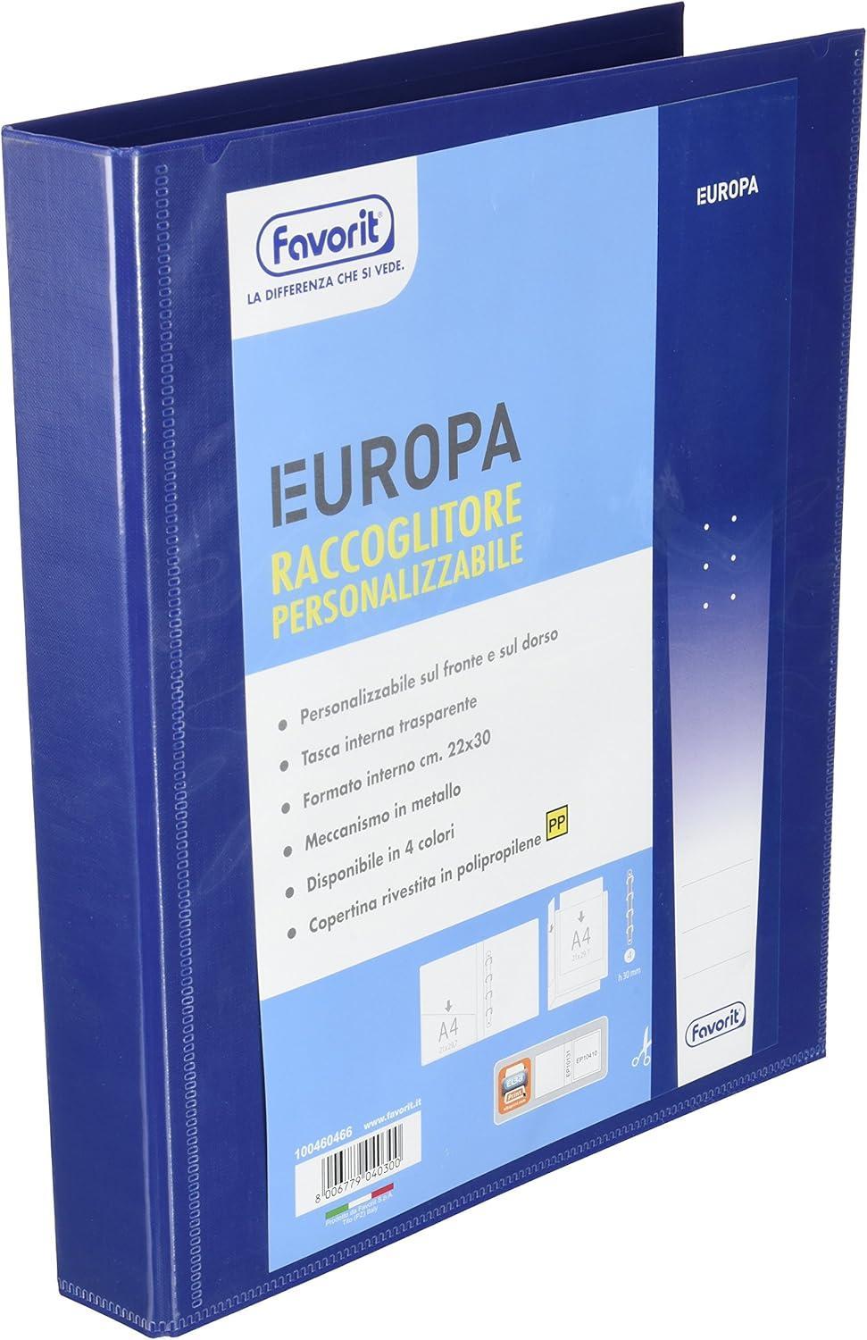 favorit favorit raccoglitore 4 anelli personalizzabile con tasca formato 22x30 cm diametro 40 mm colore blu - foto 1
