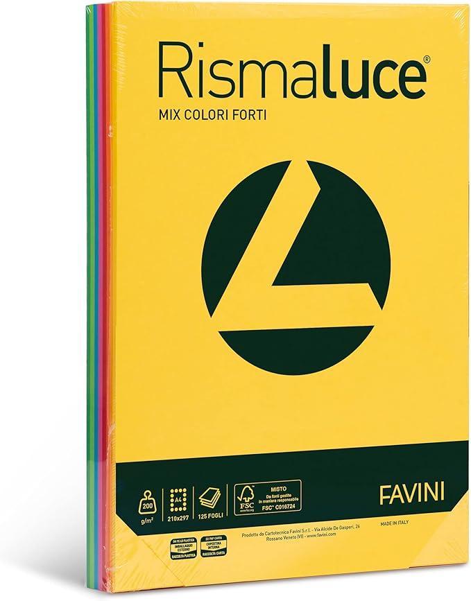 favini favini rismaluce carta a4 200 gr/mq 125 fogli colori assortiti - foto 1