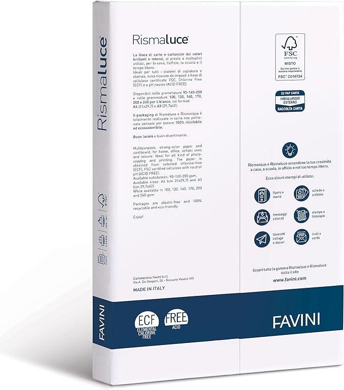 favini favini rismaluce carta a4 140 gr/mq 200 fogli colore bianco - foto 2