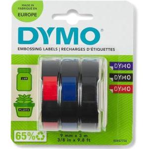 Nastro etichette 9 mm x 3 mt in blister da 3 pz colore nero - rosso - blu