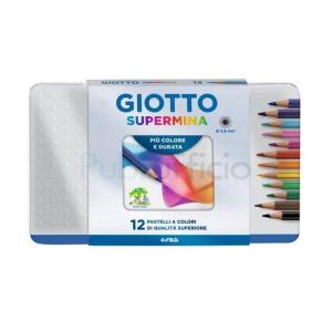Supermina pastelli astuccio in metallo 12 pz colori assortiti mina da 3,8 mm
