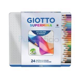 Supermina pastelli astuccio in metallo 24 pz colori assortiti mina da 3,8 mm