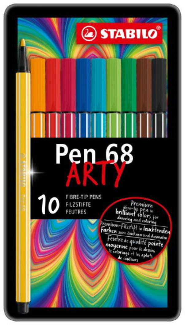 stabilo stabilo pen 68 arty pennarello con punta m da 1 mm in scatola di metallo da 10 pz in colori assortiti - foto 1