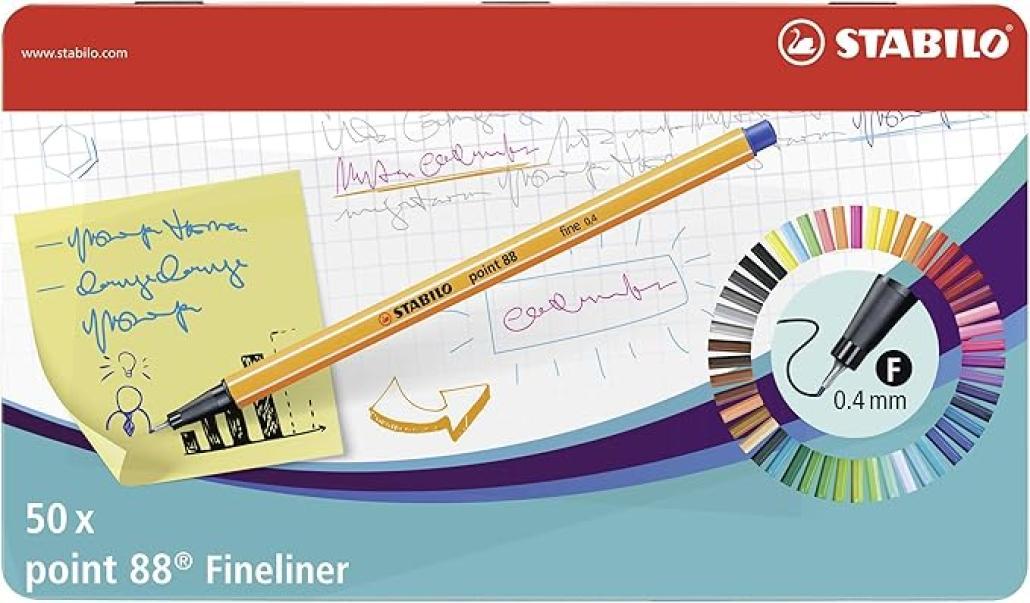 stabilo stabilo point 88 scatola in metallo da 50 pz penne fineliner a punta fine da 0,4 mm colori assortiti - foto 1