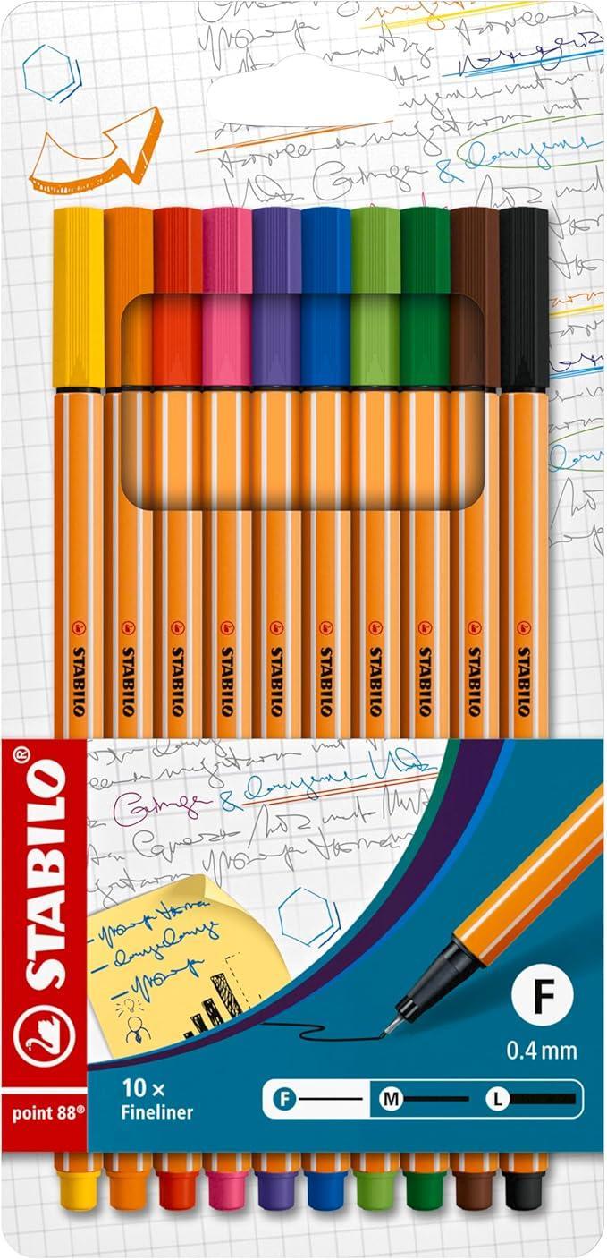 stabilo stabilo point 88 pennarello fineliner con tratto da 0,4 mm 10 colori assortiti in blister - foto 1