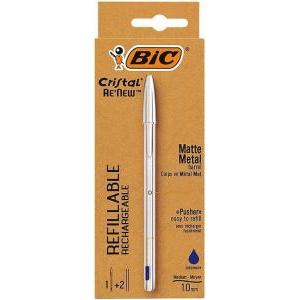 Cristal metal re-new penna a sfera ricaricabile punta media da 1 mm + 2 refill colore blu