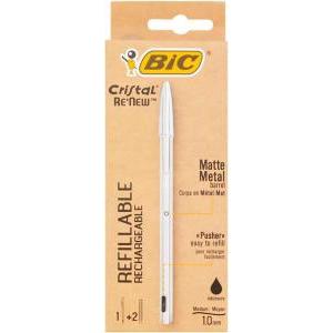 Cristal metal re-new penna a sfera ricaricabile punta media da 1 mm + 2 refill colore nero