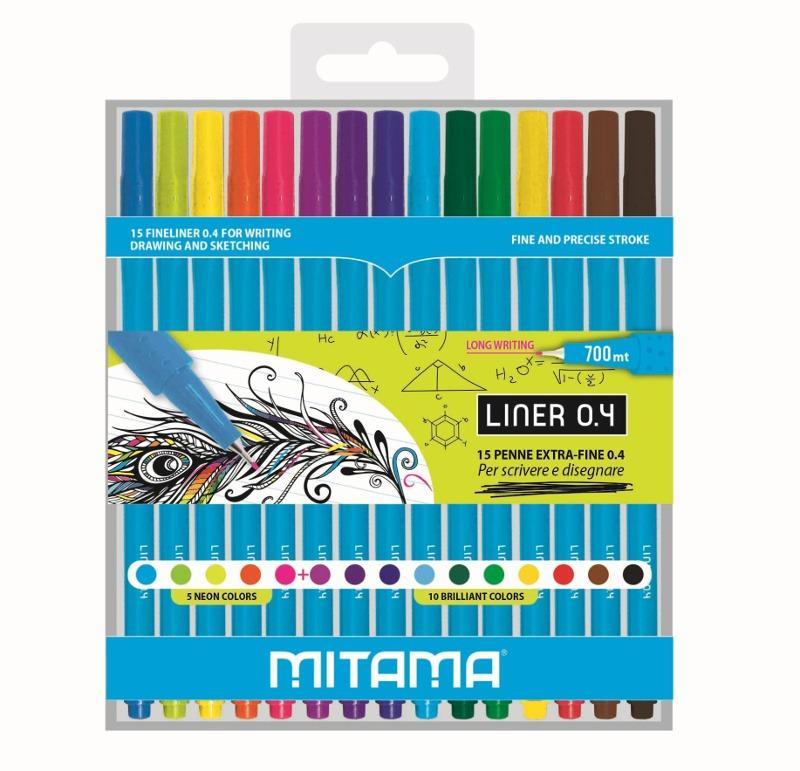 mitama mitama penna fineliner extrafine da 0,4 mm blister da 15 pezzi in 15 colorazioni differenti - foto 1