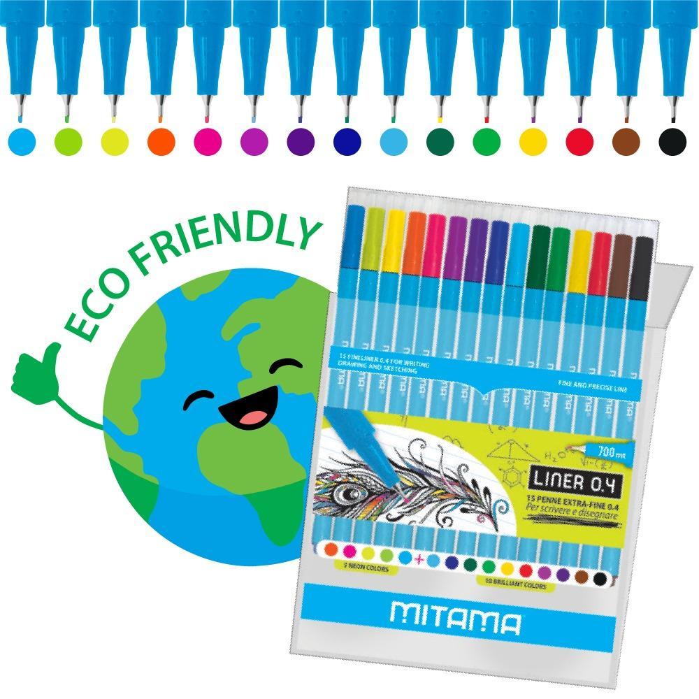 mitama mitama penna fineliner extrafine da 0,4 mm blister da 15 pezzi in 15 colorazioni differenti - foto 2